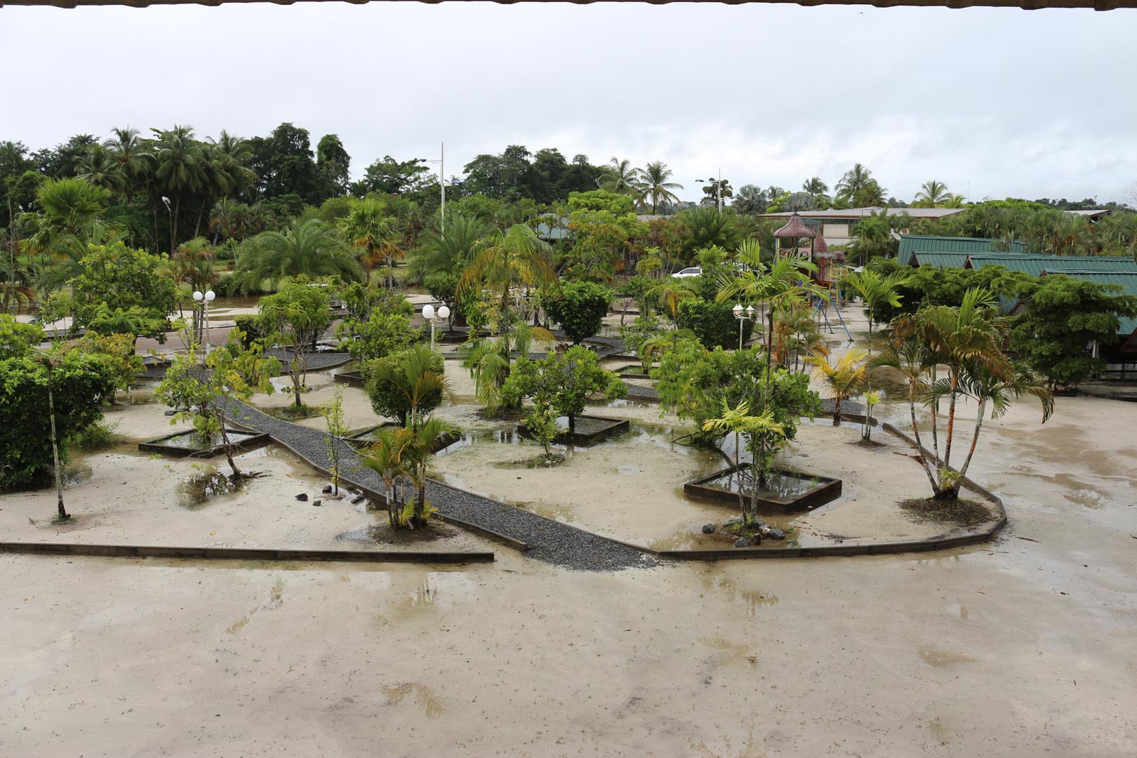 Aerial view of garden area at Caribo Beach Resort.